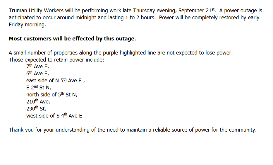 Power Outage planned